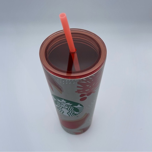 Starbucks Holiday 2021 Stainless Steel Tumbler 24oz Red & Silver With Straw - Picture 4 of 13